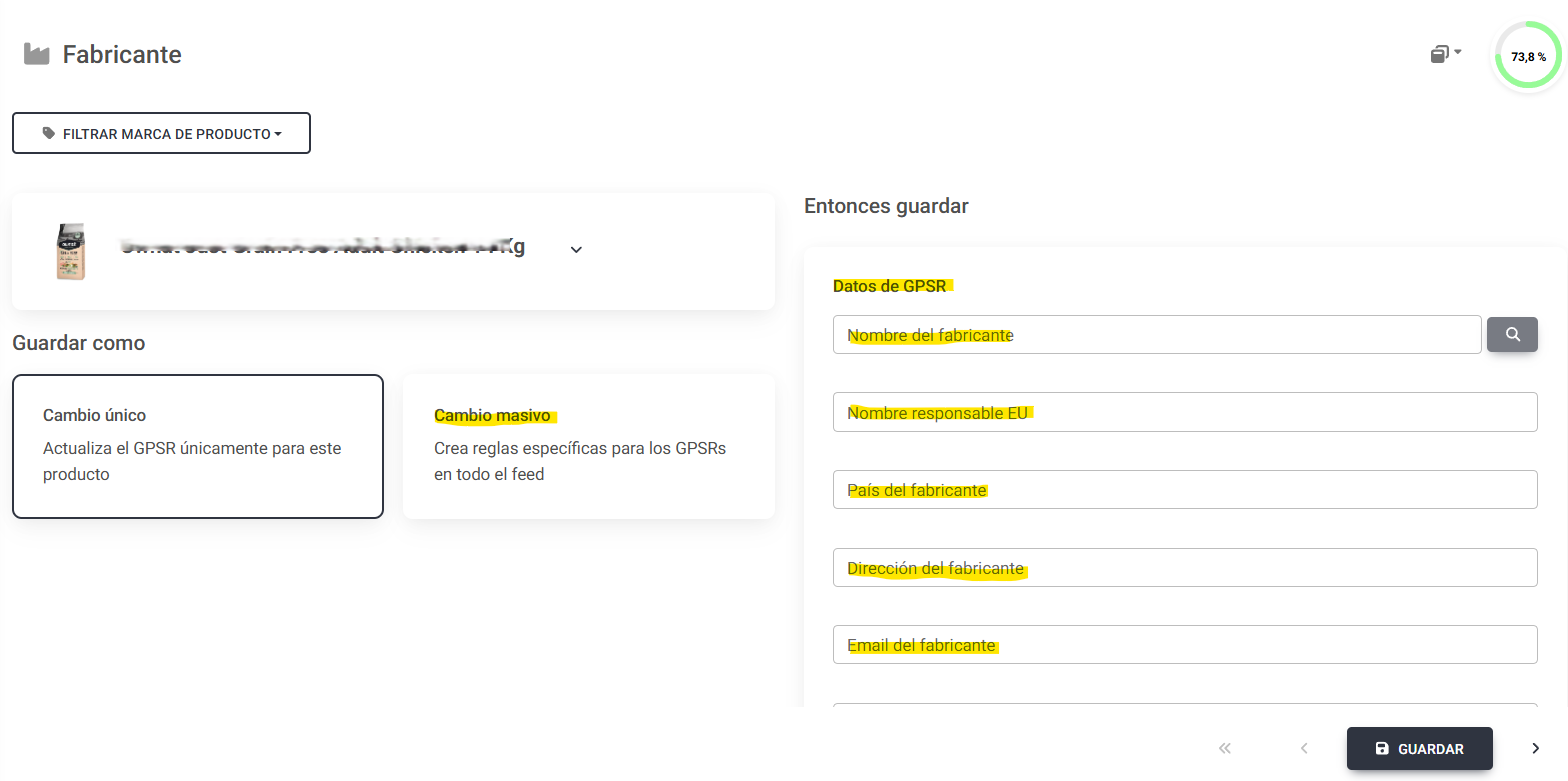 Completar datos del GPSR para el feed de Lighthouse Feed