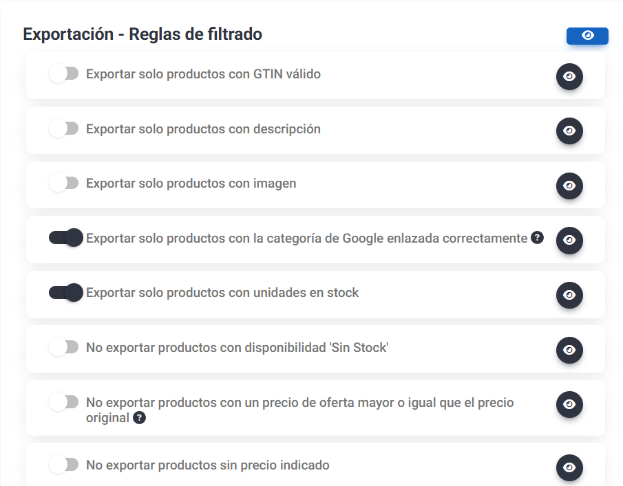 Reglas de filtrado del feed de Lighthouse Feed