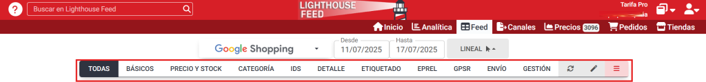 Menu del feed de Lighthouse Feed