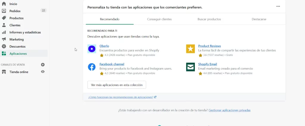 gestionar aplicaciones privadas CMS shopify