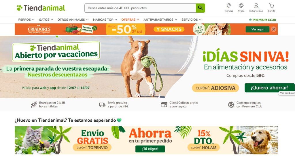 Página de inicio marketplace tienda animal