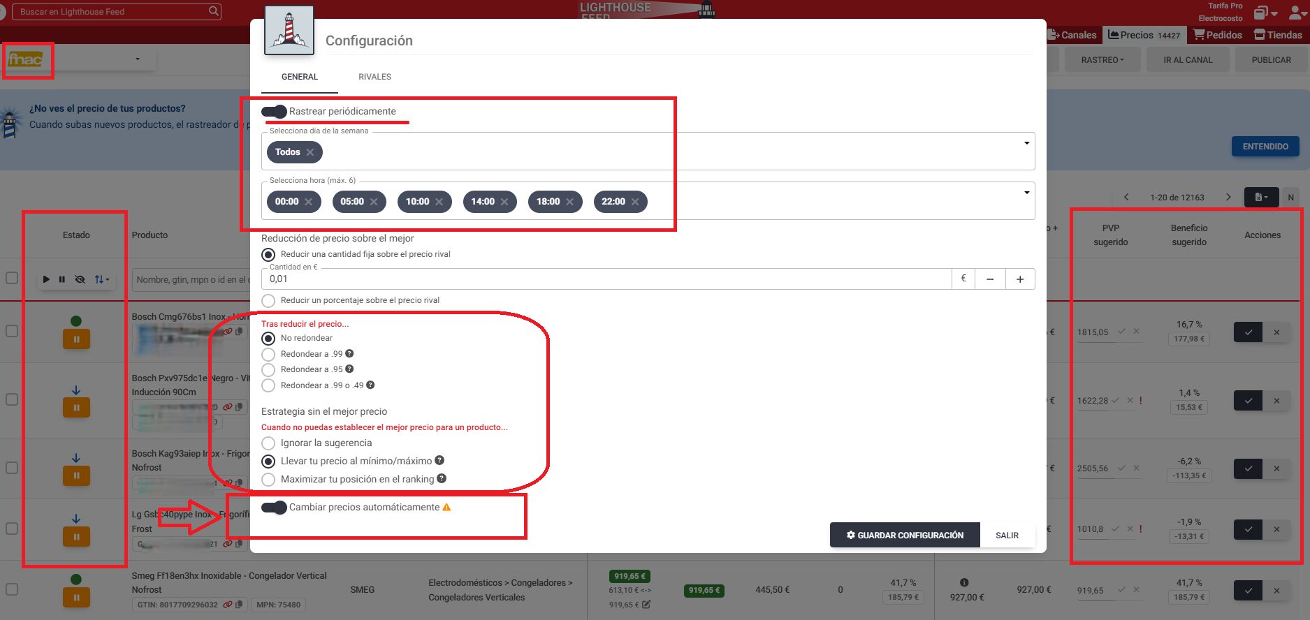 Rastreo de precios para fnac ecommerce productos del feed