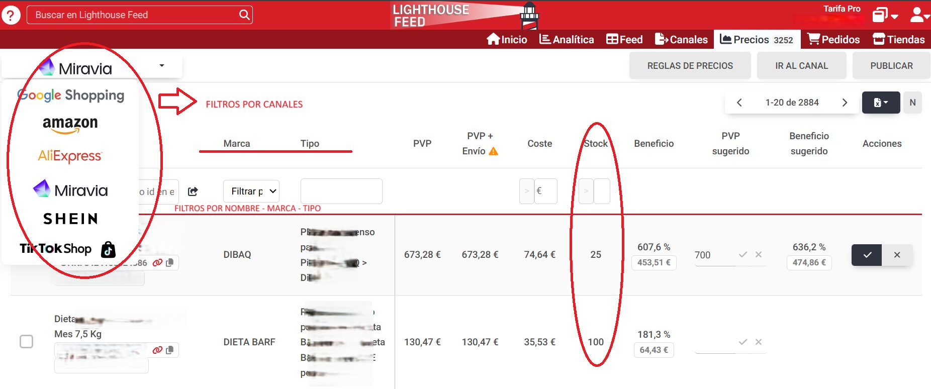 Gestión de precios ecommerce marketplaces stocks beneficio coste maximos minimos