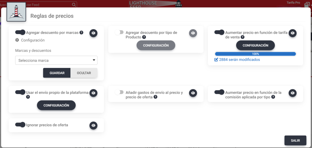 Reglas de precios ajuste de pricing productos feed catálogo feed ecommerce marketplaces