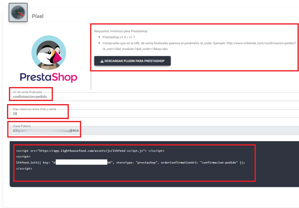 configuracion de pixel de prestashop