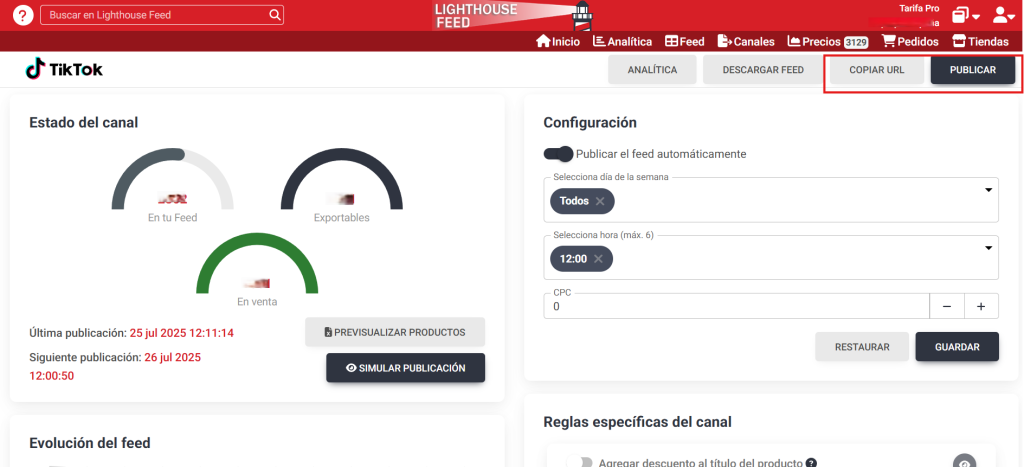 Publica tu feed de productos en TikTok con Lighthouse Feed
