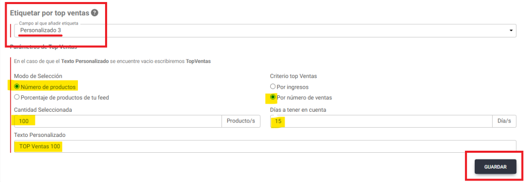 Top ventas productos etiquetas personalizadas