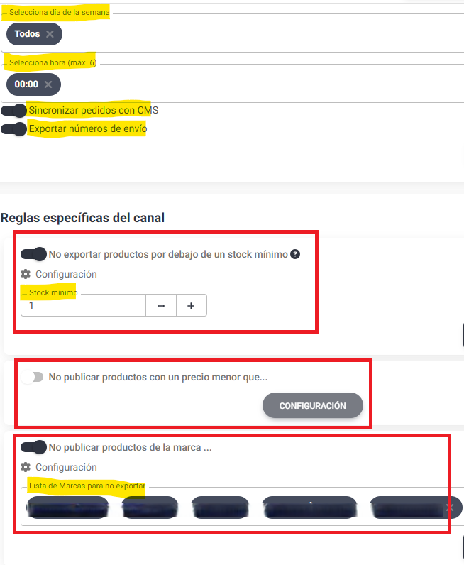 TTSA configuración del canal. light house feed