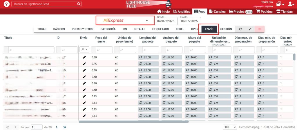 Automatización de procesos de envío de AliExpress en Lighthouse Feed