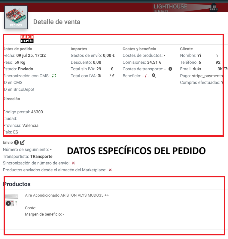 pedidos por canal lighthouise feed