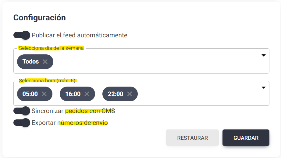 Configurar días y horas de publicación del feed en cada canal de Lighthouse Feed