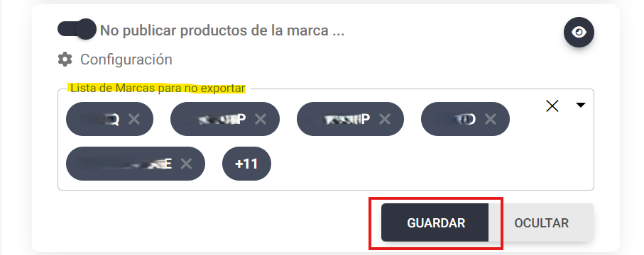 Seleccionar marcas concretas que no se deben exportar en algunos canales en Lighthouse Feed