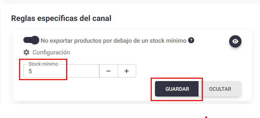 Establecer un stock mínimo para la exportación de productos en Lighthouse Feed