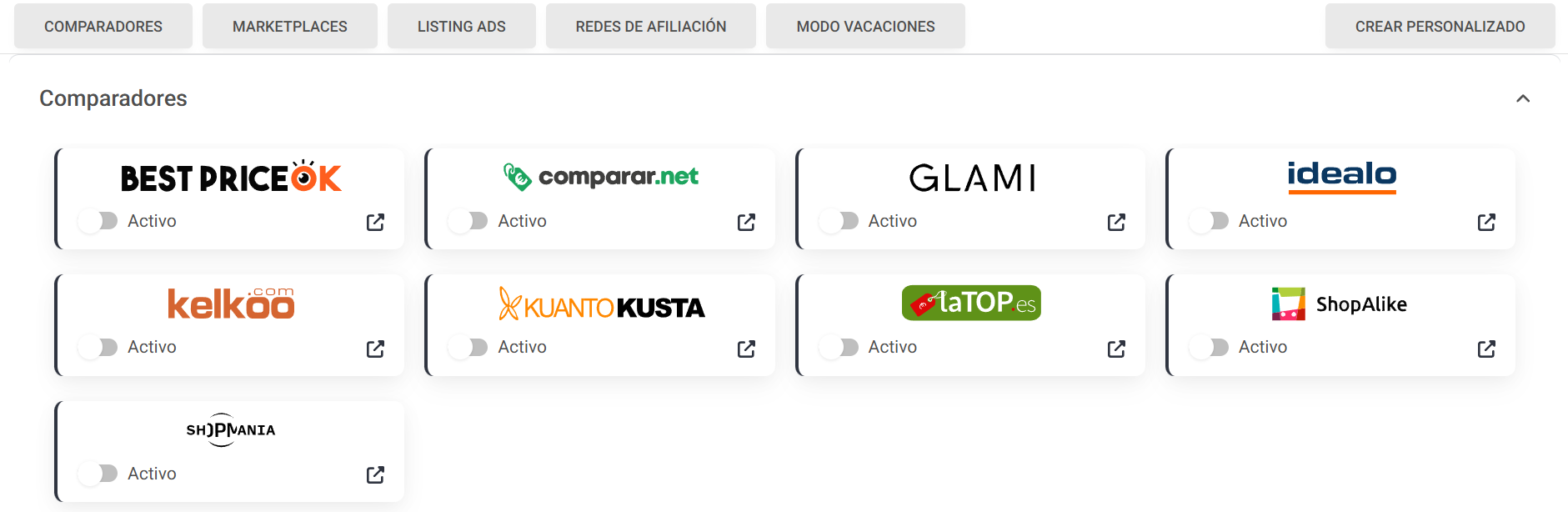 Comparadores que ofrece Lighthouse Feed