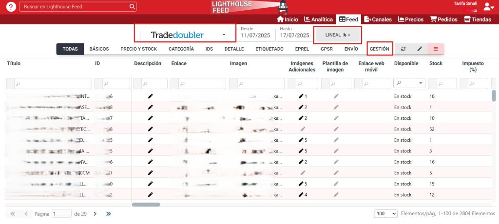 Gestión del feed de productos para Tradedoubler con Lighthouse Feed
