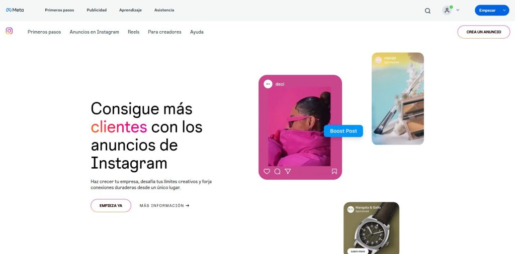 Página principal de Instagram Ads