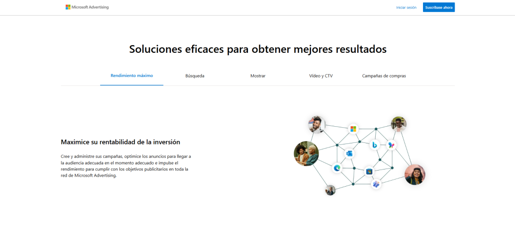 Página principal de Microsoft Advertising