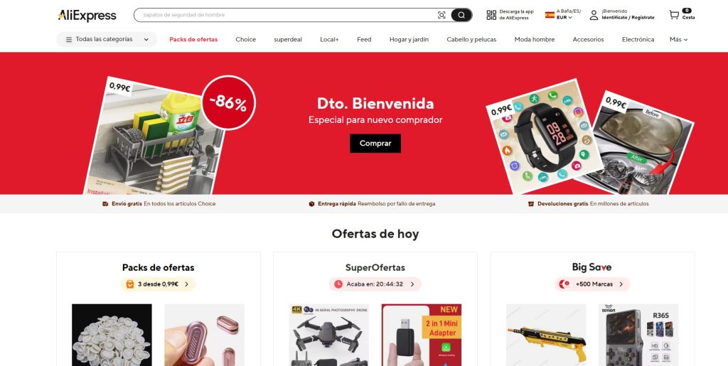 Página principal de Aliexpress