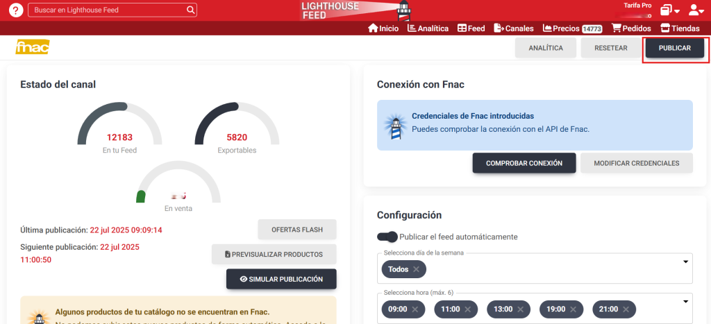 Publica tu feed de productos en Fnac con lighthouse Feed