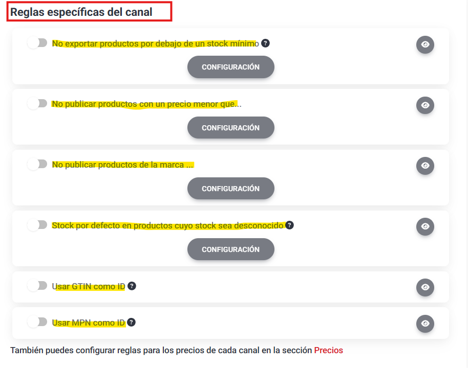 Establecer Reglas Específicas para el canal de Fruugo en Lighthouse Feed